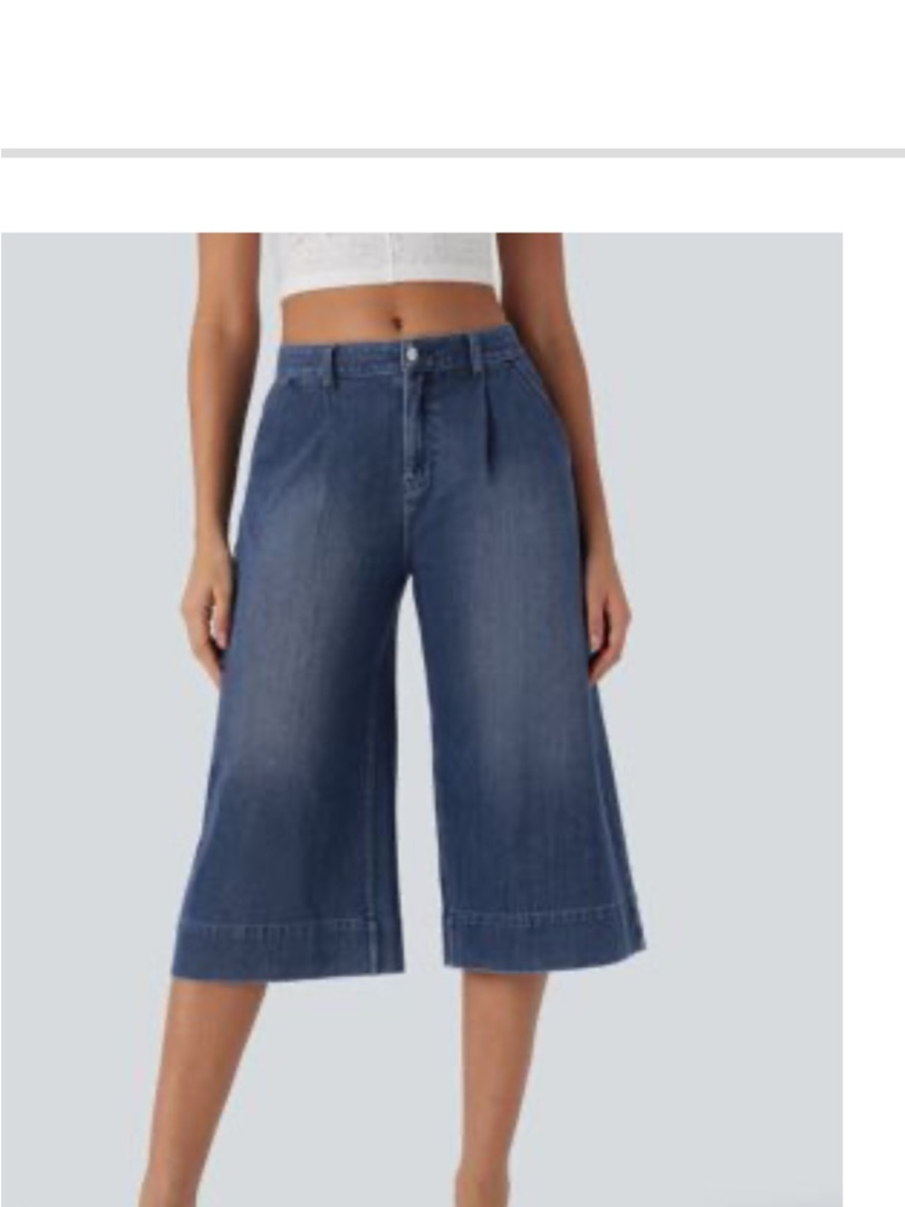 HALARA Dark Blue Denim Culotte Crop Jeans